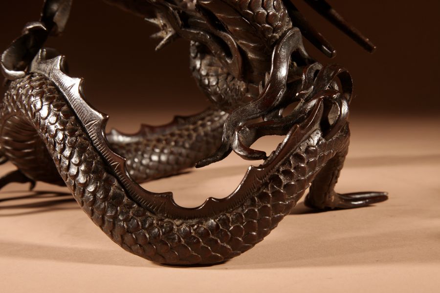 Antique Interesting Large Japanese Bronze dragon And Rock Cristal Sculpture Meiji Period 1868-1912.