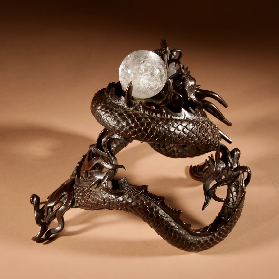 Antique Interesting Large Japanese Bronze dragon And Rock Cristal Sculpture Meiji Period 1868-1912.