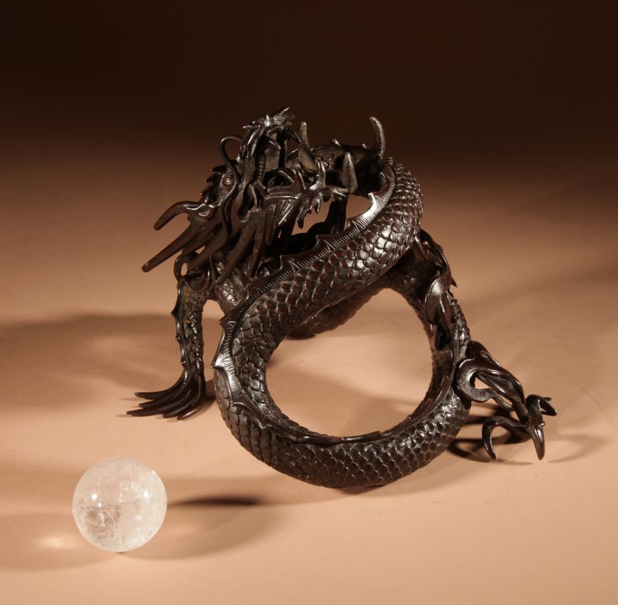 Antique Interesting Large Japanese Bronze dragon And Rock Cristal Sculpture Meiji Period 1868-1912.