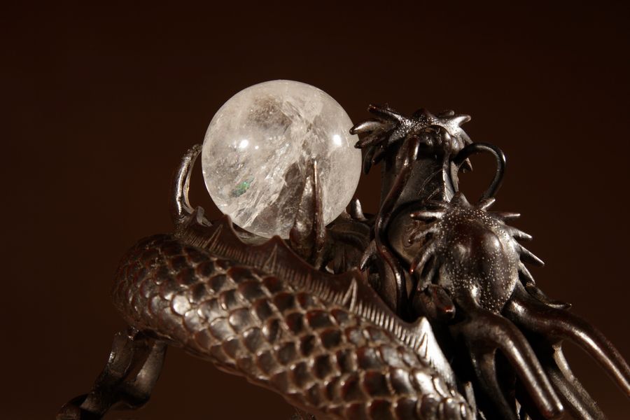 Antique Interesting Large Japanese Bronze dragon And Rock Cristal Sculpture Meiji Period 1868-1912.