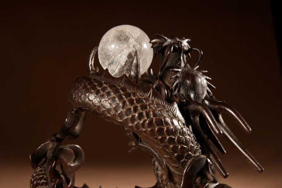 Antique Interesting Large Japanese Bronze dragon And Rock Cristal Sculpture Meiji Period 1868-1912.