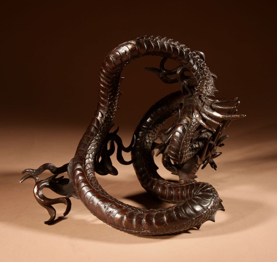 Antique Interesting Large Japanese Bronze dragon And Rock Cristal Sculpture Meiji Period 1868-1912.