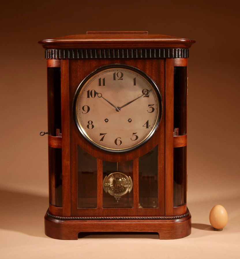 Antique Art nouveau Rare Germany, Furtwangen/Black Forest Mahogany Mantel Clock Circa 1895.