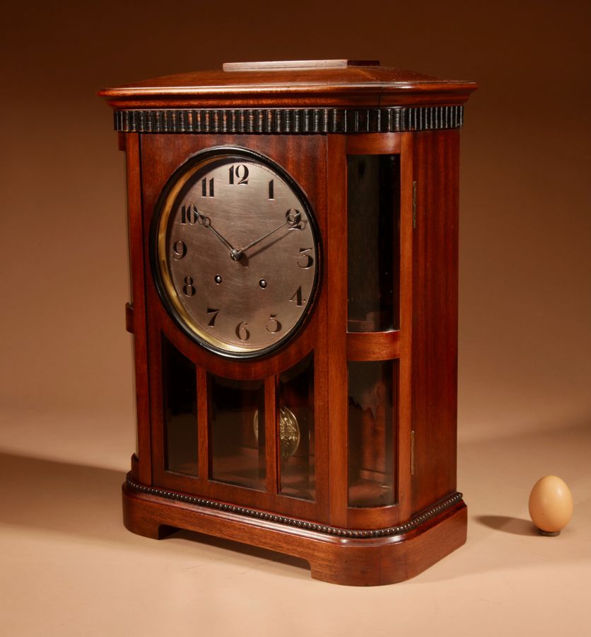 Antique Art nouveau Rare Germany, Furtwangen/Black Forest Mahogany Mantel Clock Circa 1895.