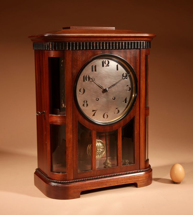 Antique Art nouveau Rare Germany, Furtwangen/Black Forest Mahogany Mantel Clock Circa 1895.