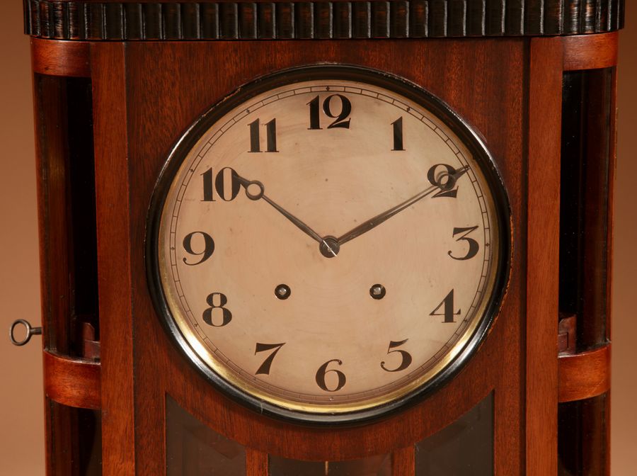 Antique Art nouveau Rare Germany, Furtwangen/Black Forest Mahogany Mantel Clock Circa 1895.