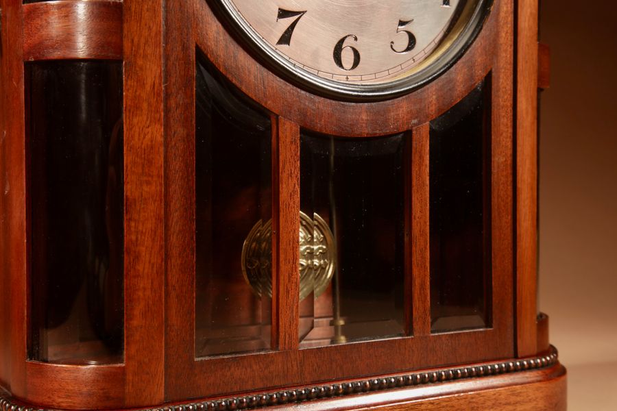 Antique Art nouveau Rare Germany, Furtwangen/Black Forest Mahogany Mantel Clock Circa 1895.