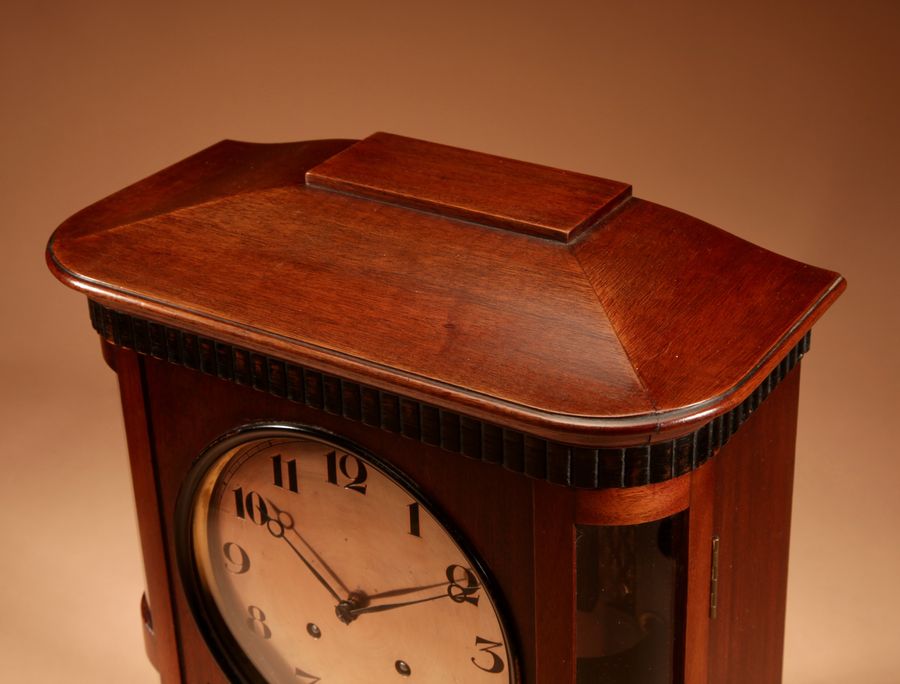 Antique Art nouveau Rare Germany, Furtwangen/Black Forest Mahogany Mantel Clock Circa 1895.