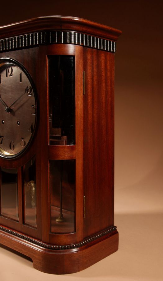 Antique Art nouveau Rare Germany, Furtwangen/Black Forest Mahogany Mantel Clock Circa 1895.