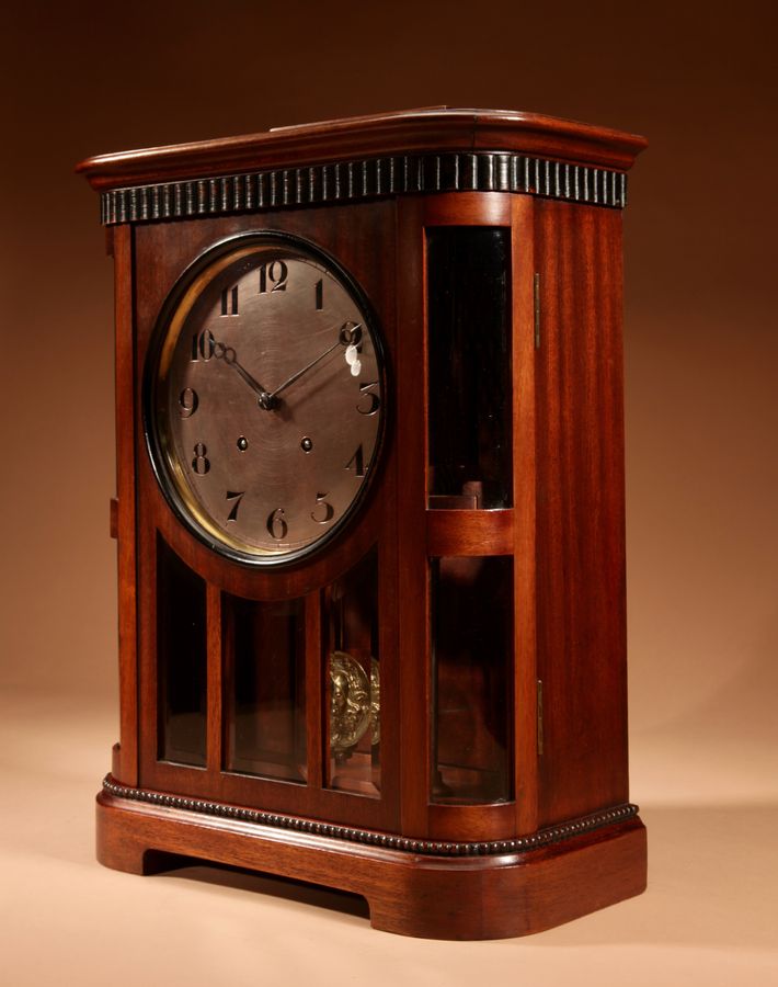 Antique Art nouveau Rare Germany, Furtwangen/Black Forest Mahogany Mantel Clock Circa 1895.