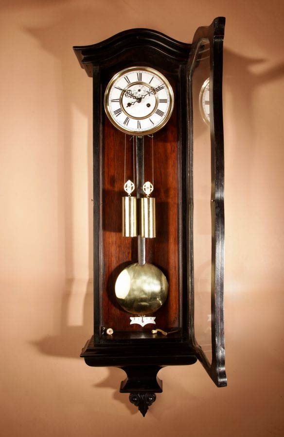 Antique Vienna Style Wall Hanging Regulator Clock, Austria/Germany Black Forest Circa 1850-80.