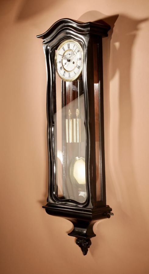 Antique Vienna Style Wall Hanging Regulator Clock, Austria/Germany Black Forest Circa 1850-80.