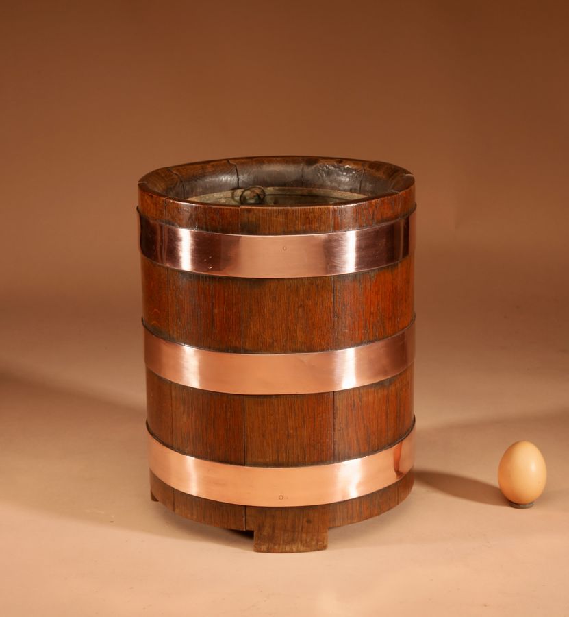 Art Deco Interesting Oak And Copper Jardiniere/Planter/Wine Cooler.