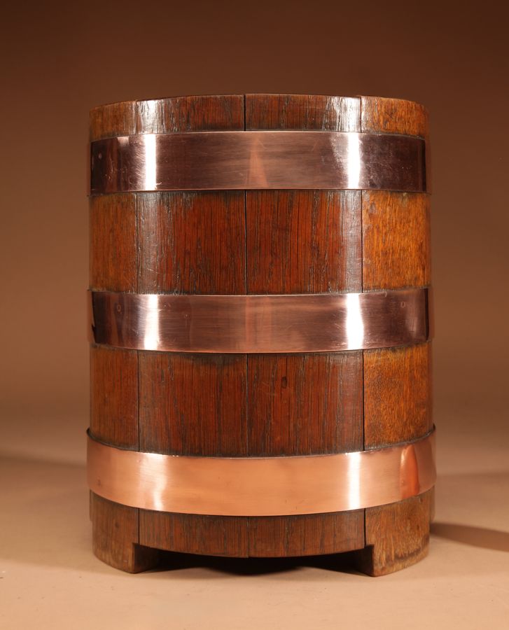 Antique Art Deco Interesting Oak And Copper Jardiniere/Planter/Wine Cooler.