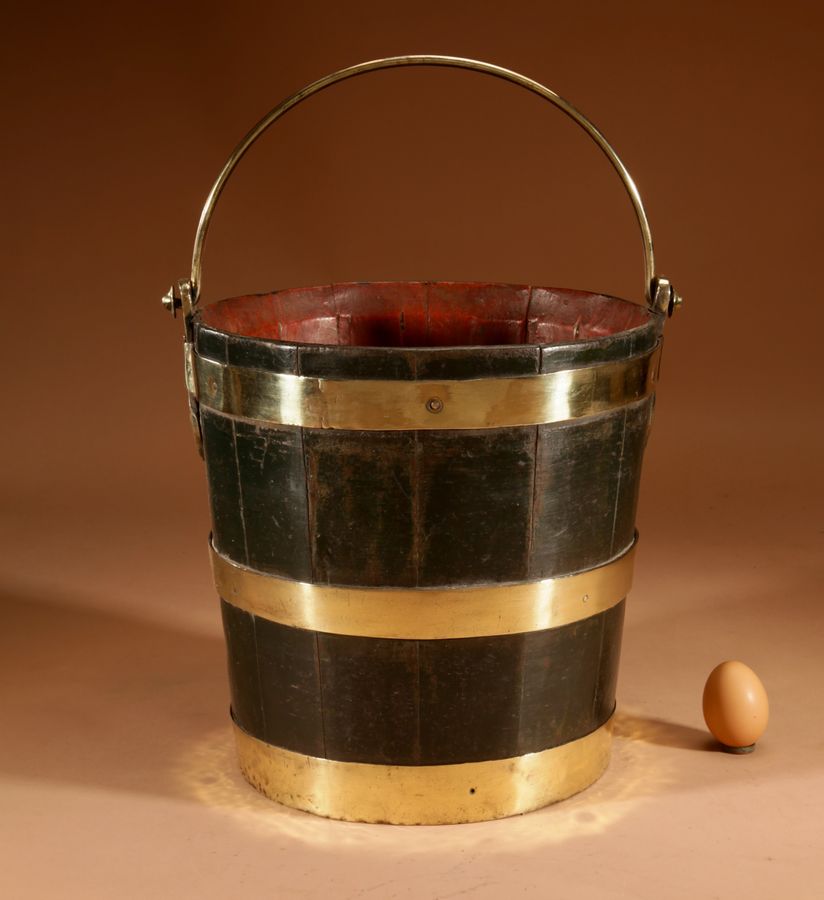 Coopered Brass Bound Oak Bucket Dutch 19th Century.