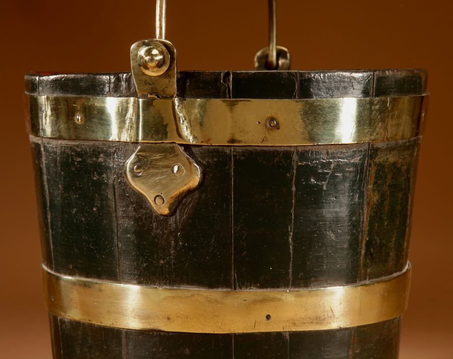 Antique Coopered Brass Bound Oak Bucket Dutch 19th Century.