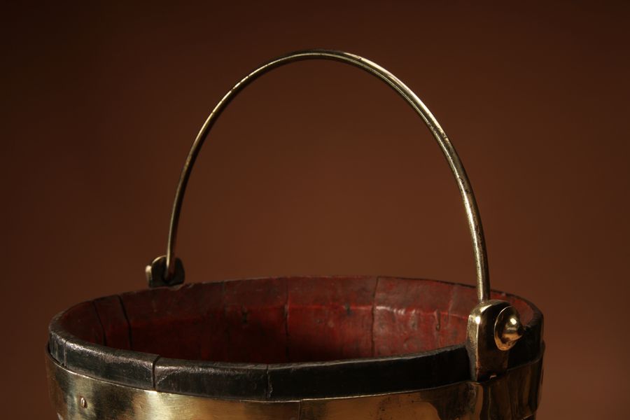 Antique Coopered Brass Bound Oak Bucket Dutch 19th Century.