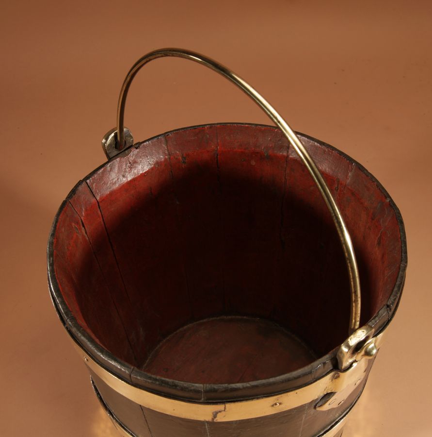 Antique Coopered Brass Bound Oak Bucket Dutch 19th Century.