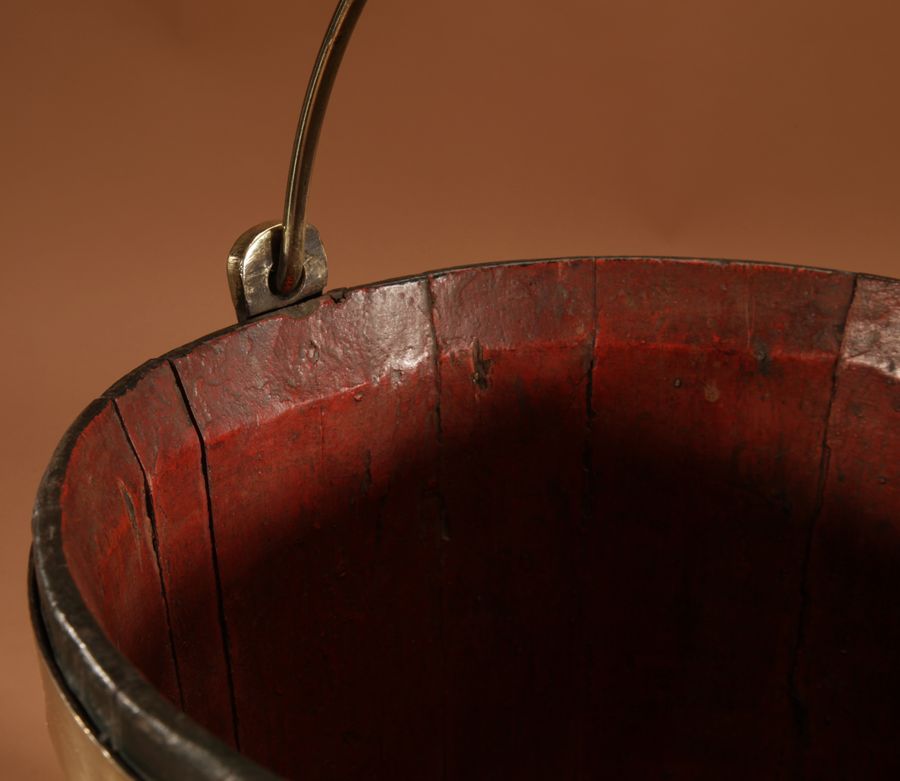 Antique Coopered Brass Bound Oak Bucket Dutch 19th Century.