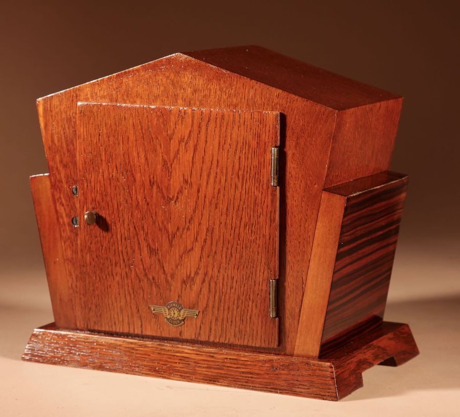 Antique A Very Stylish Typical Art Deco Amsterdam School Oak and Macassar Ebony/Coromandel Mantel Clock.