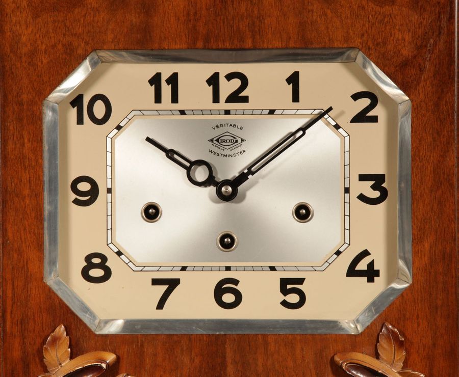 Antique Art Deco Westminster Girod Carillon Walnut, Rosewood Wall Clock French circa 1940-50