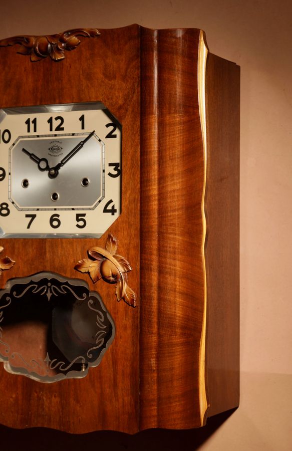 Antique Art Deco Westminster Girod Carillon Walnut, Rosewood Wall Clock French circa 1940-50