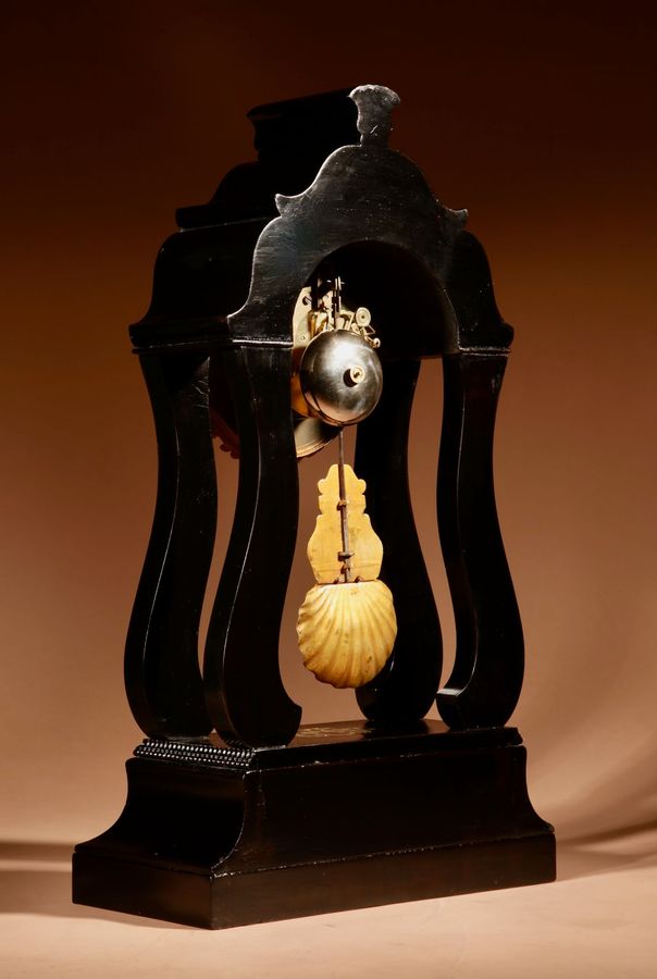 Antique “Boulle” Mantel Clock In The portico Clock Style, French Circa 1870.