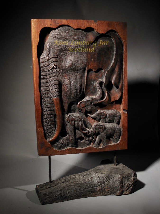 Antique African Art Wooden Sculpture of Elephants 1960-1970