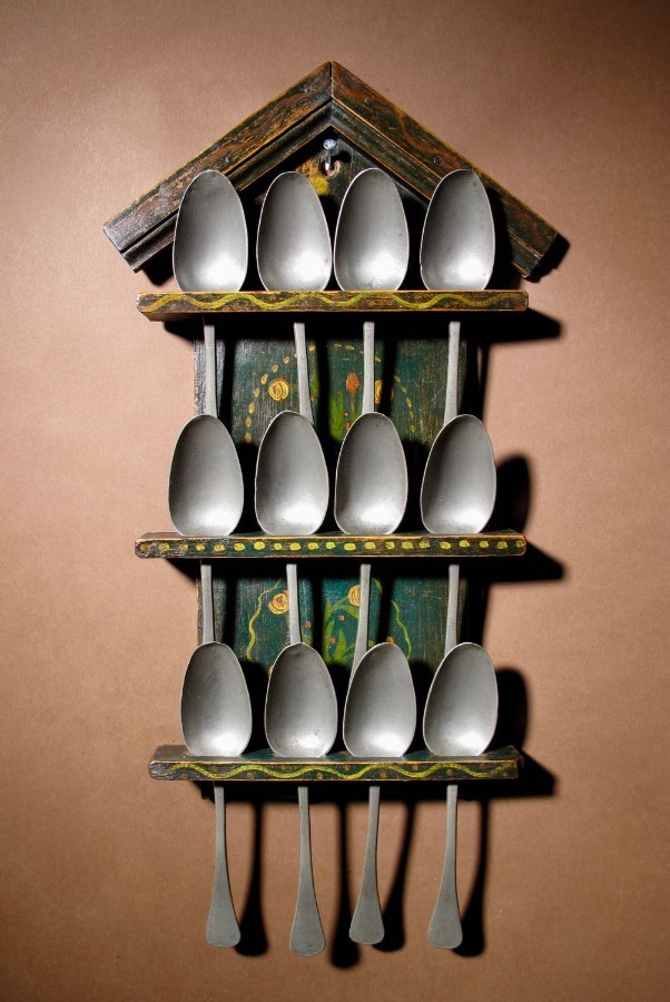 Antique A Dutch Very Decorative and Original Painted Spoon Rack.