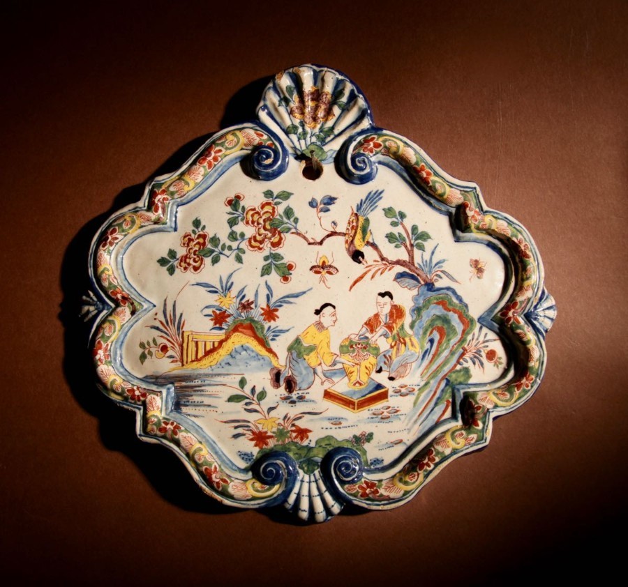 Antique A Very Decorative Original Dutch Delft Polychrome Chinoisserie plaque, circa: 1740. 