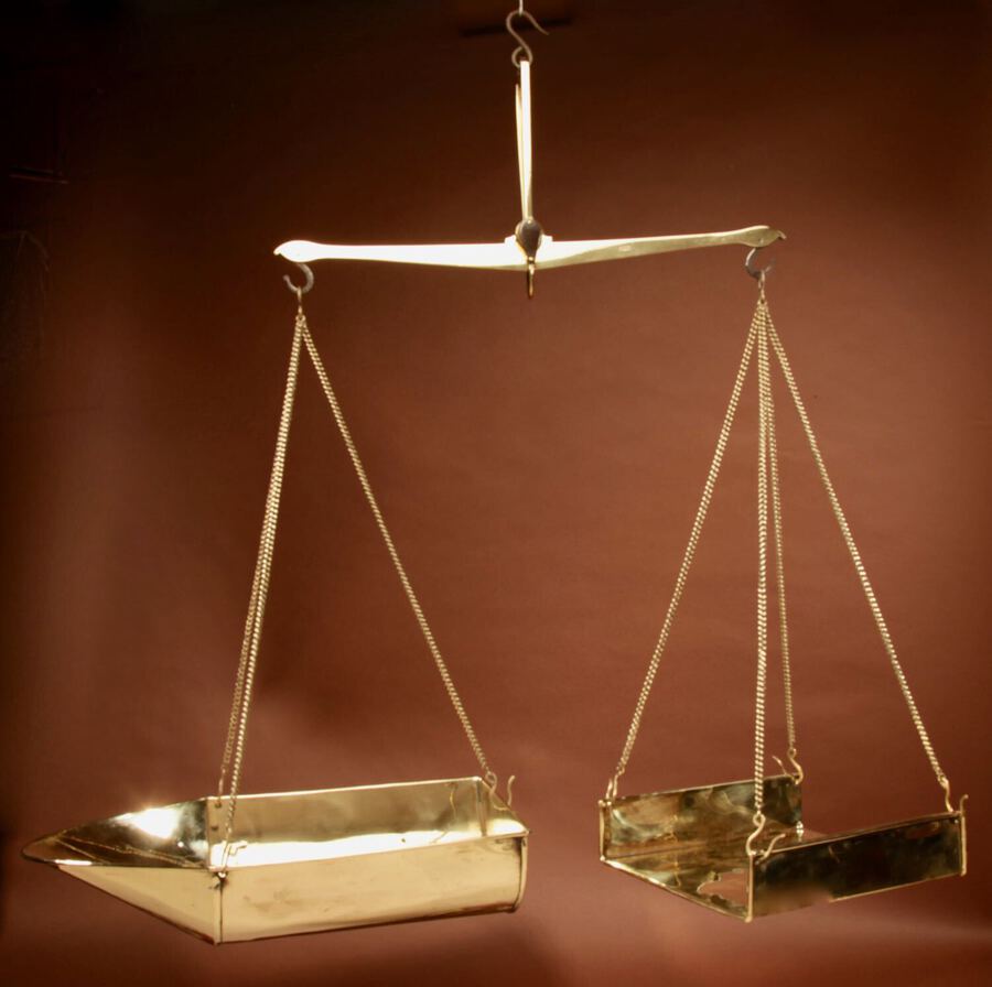 Antique A Frisian Brass 10 Kilo Free Hanging Balance Beam Scales.