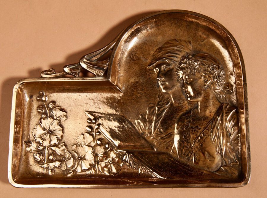 Antique An Art Nouveau Brass Tray In Relief Around 1900