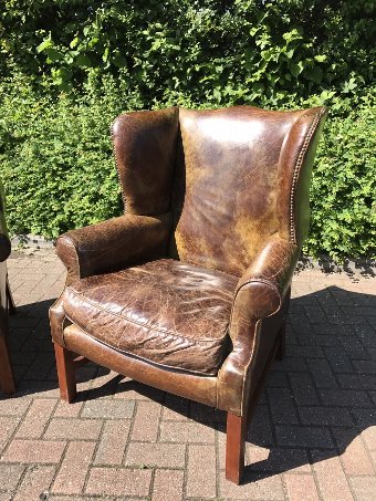 Antique The Most Amazing Pair Of Brown Leather Library Armchairs