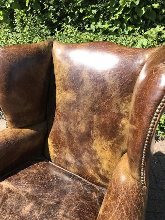 Antique The Most Amazing Pair Of Brown Leather Library Armchairs