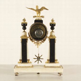 Antique Neoclassical Round Clock Carrara Marble Bronze Brass France 18th Century