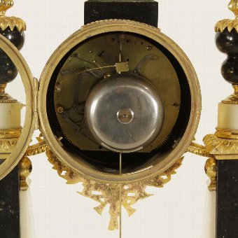 Antique Neoclassical Round Clock Carrara Marble Bronze Brass France 18th Century
