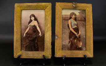 Victorian Crystoleums of Travelling Gypsy Romani Ladies (Pair), Signed