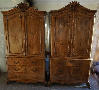 Pair of 19thC French Walnut Linen Press Armoire's