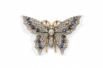 Sapphires  Diamonds Butterfly Brooch
