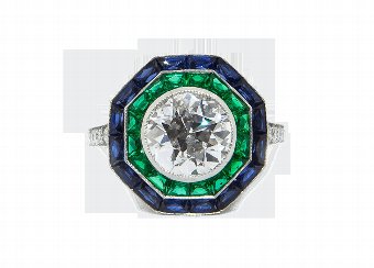 Antique Diamond, Emerald  Sapphire Ring