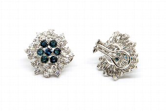 Antique Sapphire  Diamond Cluster Earrings