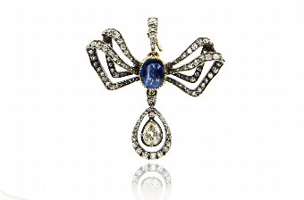 Diamond  Sapphire Bow Pendant