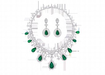 Antique Emerald  Diamond Jewellery Suite