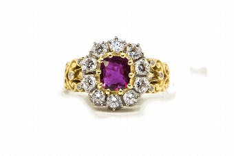 Ruby  Diamonds Cluster Ring