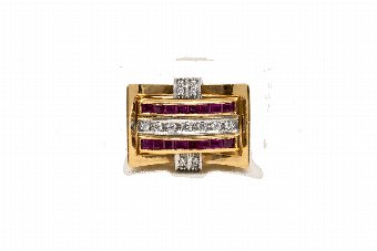 Antique Sapphire, Ruby  Diamond Swivel Ring