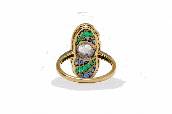 Antique Dutch Rose Cut Diamond, Sapphire  Emerald Ring