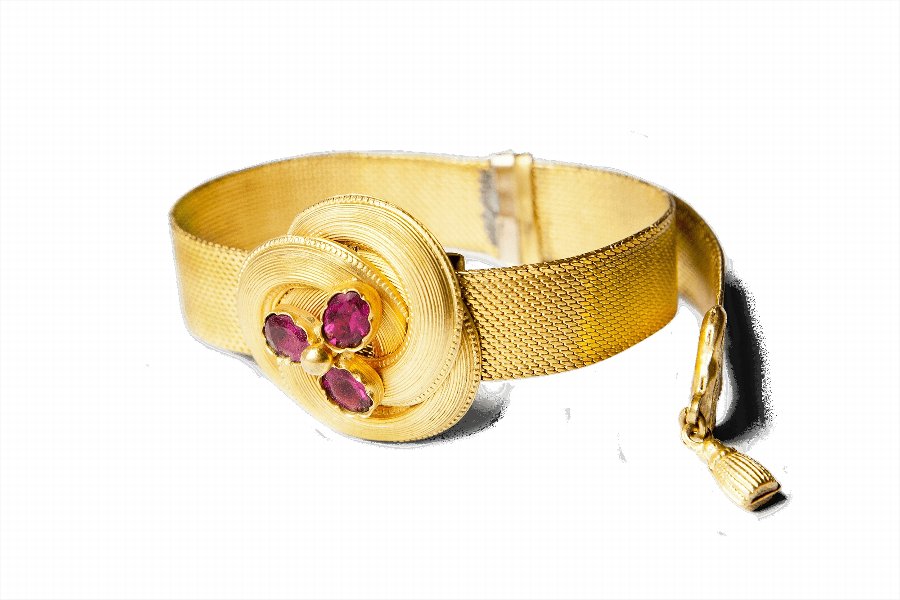 Antique Three Garnets Pinchbach Bracelet