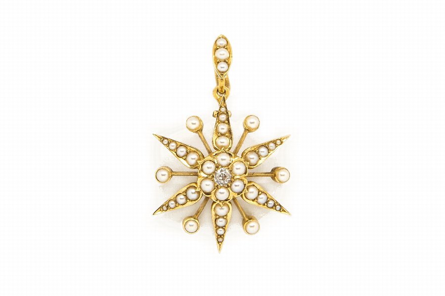 Antique Victorian Pearl  Diamond Pendant Brooch