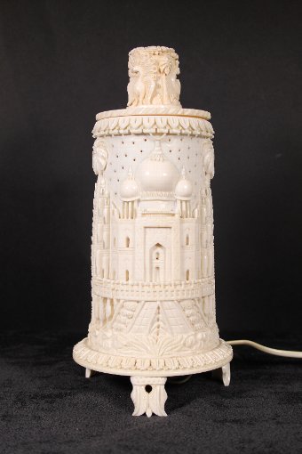 Antique Indian Ivory late 19th Century Carved Lamp