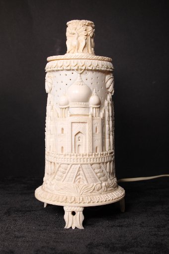 Antique Antique Indian Ivory late 19th Century Carved Lamp